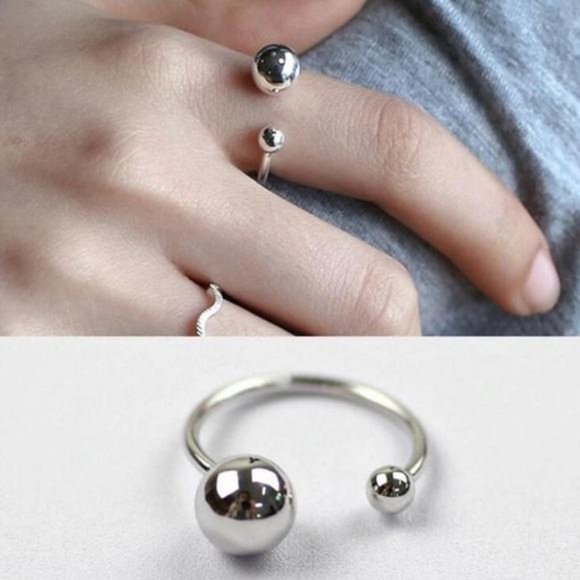 Jewelry - NEW 925 STERLING SILVER BEAD BALL ADJUSTABLE RING